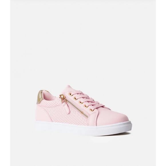 FabKids Rose Pink Side Zipper Sneakers - Girls Size 5 - Picture 4 of 5